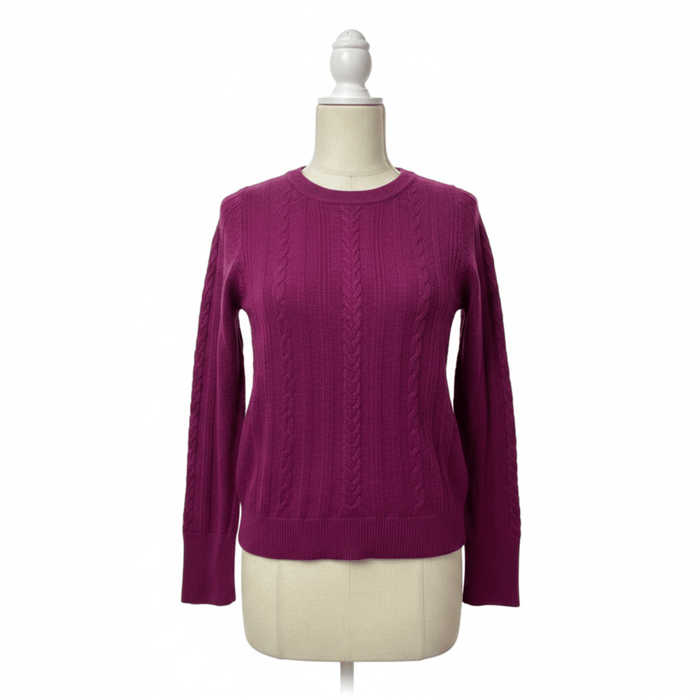 Purple Lightweight Knit Sweater Crew Neck Long Sleeve Womens Pullover Top